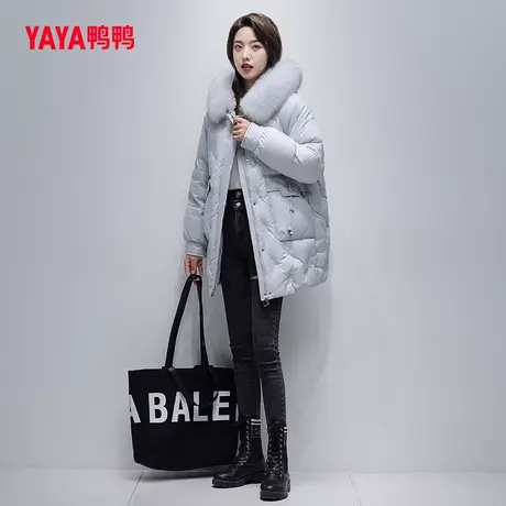 鸭鸭羽绒服女2023冬季新品中长款狐狸毛领优雅百搭保暖外套C图片
