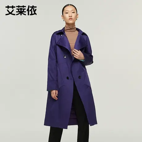 艾莱依商场同款秋冬V领风衣女中长款羽绒大衣6020401270图片