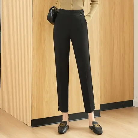 加绒加厚小脚裤女2023秋冬新款修身显瘦黑色职业西装裤九分哈伦裤图片