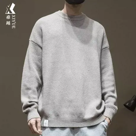 希越650g重磅内搭毛衣秋冬季日系男士圆领长袖打底衫宽松大码加肥商品大图
