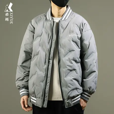 希越飞行员夹克式羽绒服男宽松大码冬季潮牌白鸭绒加厚棒球服外套商品大图
