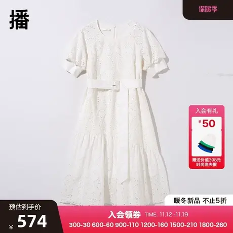 播夏季新款圆领套头蕾丝裙配腰带蕾丝连衣裙女BDP7LD9619图片