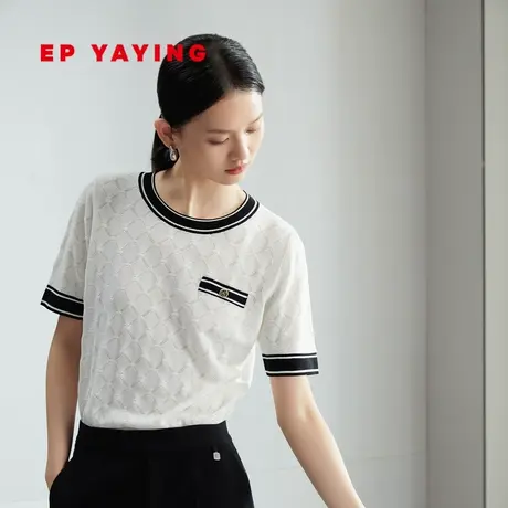 EP雅莹女装 小香风针织短袖圆领套头衫 春装商场同款9501A商品大图