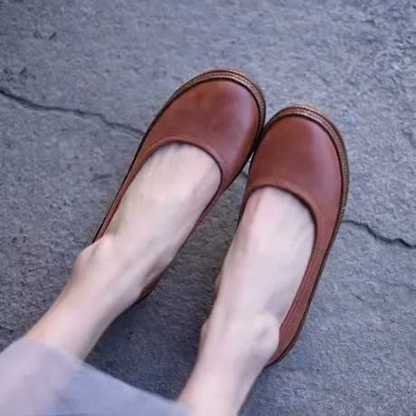 Artmu阿木原创复古文艺真皮浅口单鞋子 日系软底女鞋平底豆豆鞋女商品大图