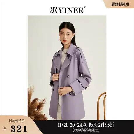 YINER音儿线上专选女装秋季中长款系带西装领风衣商品大图