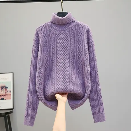 22136新款韩版宽松加厚纯色高领针织衫毛衣上衣打底衫内搭女士商品大图