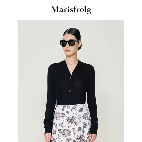 【真丝轻工艺】玛丝菲尔冬季新款黑色修身桑蚕丝针织衫商品大图