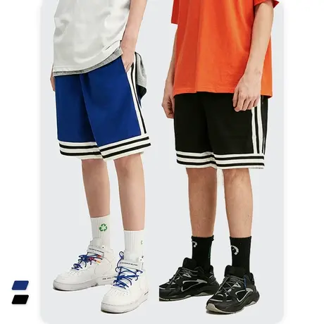 夏季新款潮流欧美潮牌简约侧条纹抽绳休闲宽松运动短裤男潮五分裤商品大图
