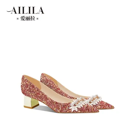 爱丽拉红色粗跟结婚鞋女2025新款春季秀禾主婚纱两穿新娘鞋不累脚图片