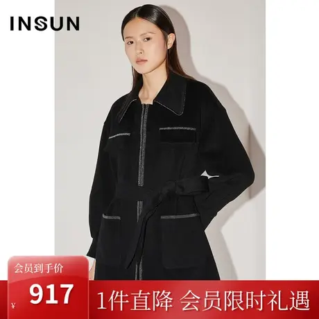 恩裳COVER冬2022时尚珠链镶边设计廓形感干练保暖羊毛外套女图片