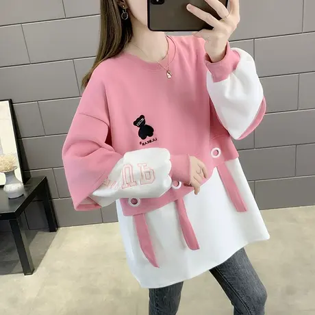 漂亮假两件卫衣女春秋薄款2023年新款潮ins超火设计感宽松中长款图片