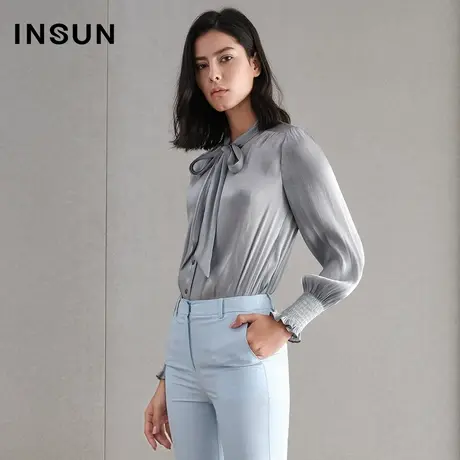 恩裳夏季蝴蝶结衬衫薄款长袖上衣装图片