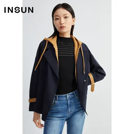 INSUN恩裳线上专选秋季撞色假两件棉质风衣图片