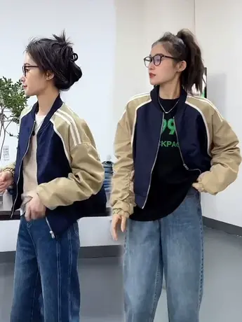 休闲棒球领夹克女春季2023新款韩版宽松拼色洋气棒球服外套ins潮商品大图