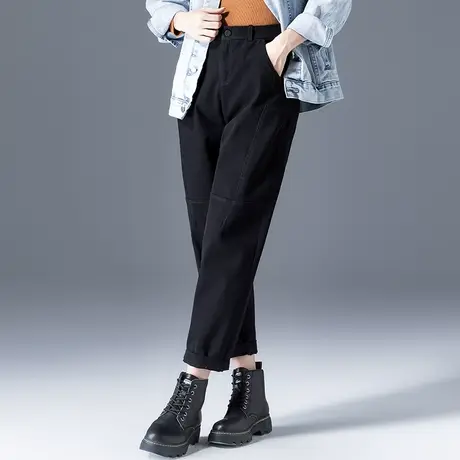 黑色裤子女2024新款春秋宽松女裤高腰萝卜裤休闲妈妈九分裤哈伦裤商品大图