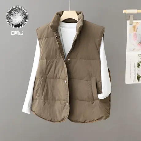 2024冬季短款简约薄款羽绒马甲女韩版宽松立领坎肩白鸭绒马夹外套图片