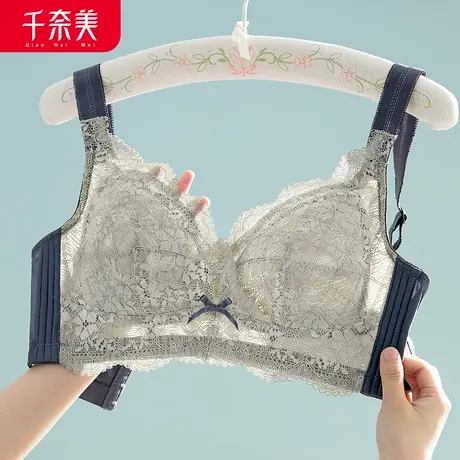 千奈美大胸显小内衣女薄款无钢圈收副乳调整型红色文胸聚拢胸罩图片