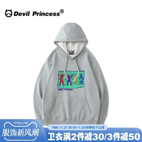 ulzzang设计感小众潮牌灰色卫衣女oversize卡通印花薄款套头上衣商品大图