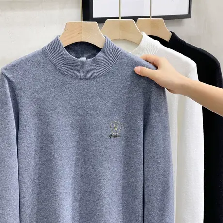 秋冬季半高领男士毛衣2023新款烫画中领针织衫打底衫男装毛衫上衣图片