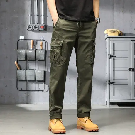 百搭男士休闲工装裤美式多口袋宽松直筒男士裤子夏季薄款束脚男裤商品大图