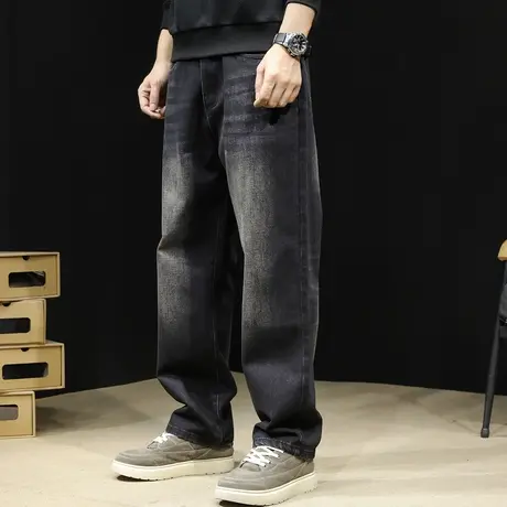 黑色牛仔裤男春季2024新款直筒阔腿男士裤子宽松大码男裤春秋款商品大图