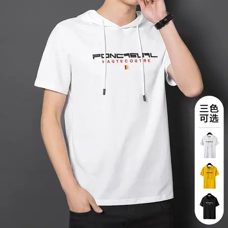 夏季薄款印花连帽男士短袖t恤打底衫情侣装上衣服男装2024年新款商品大图