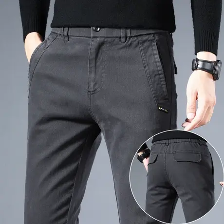 秋冬款加绒加厚男士休闲长裤冬季2024新款宽松直筒男裤子中年爸爸商品大图