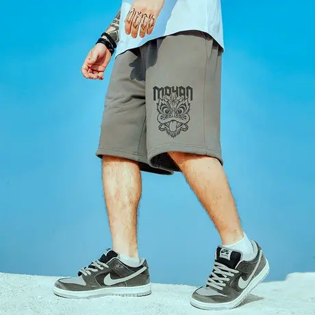 国潮男裤胖子纯棉宽松加肥加大码潮牌休闲中裤运动五分裤短裤夏装图片