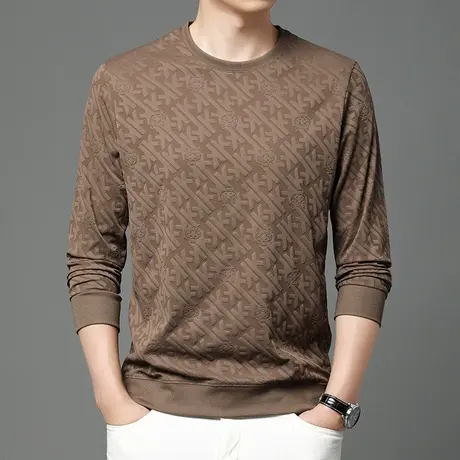 高级感轻奢卫衣男提花t恤上衣服休闲长袖打底衫秋冬内搭上衣男装商品大图