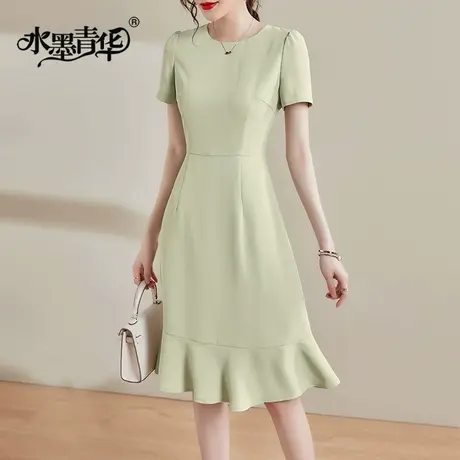 【1件7.9折】百搭裙子新款夏季时尚修身显瘦中长款荷叶边连衣裙商品大图