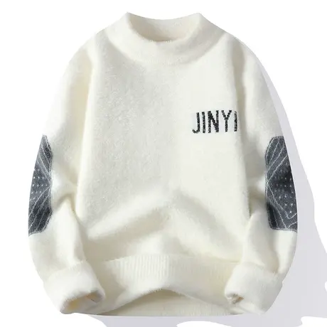 水貂绒毛衣男士半高领打底衫秋冬季加绒加厚羊绒衫保暖冬装上衣服商品大图