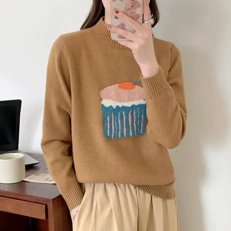 半高领毛衣女秋冬2023新款女装上衣宽松外穿内搭加厚针织打底衫女商品大图