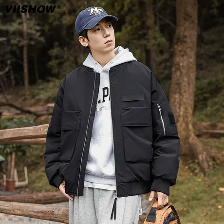 VIISHOW潮牌美式复古休闲飞行员夹克外套男冬季三防男生加厚棉服商品大图