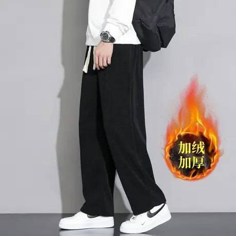 加绒加厚休闲长裤男秋冬季2023新款潮牌宽松直筒卫裤冬天阔腿裤子商品大图