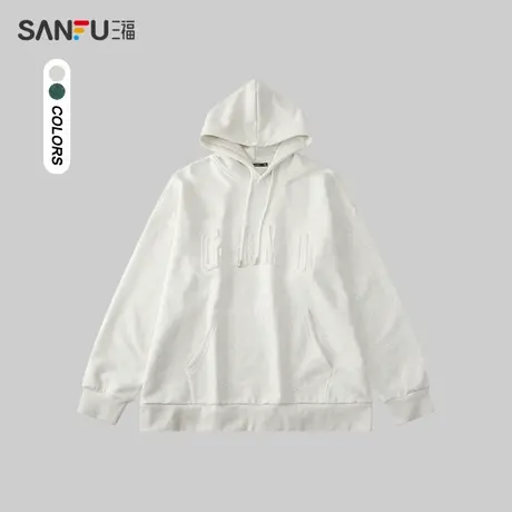 三福2024春季男士重磅胸前字母蜡染卫衣 休闲连帽上衣男481045商品大图