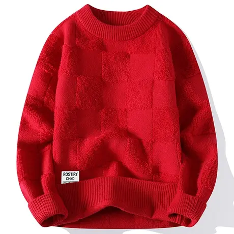 红色毛衣男冬季加厚2024龙年本命年针织衫男高级感内搭青少年衣服商品大图