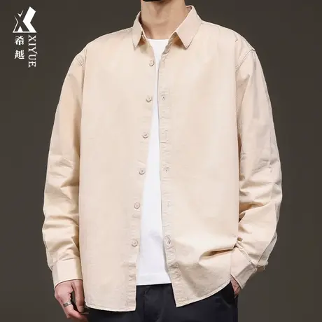 希越休闲长袖衬衫男2024春秋款男士简约纯色夹克宽松大码衬衣外套商品大图