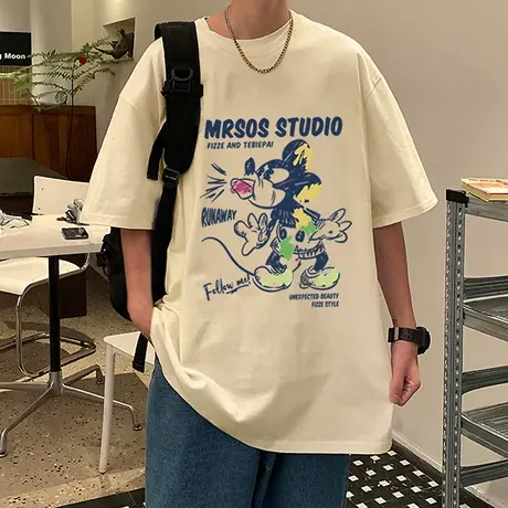 纯棉宽松短袖t恤男夏季2024新款半袖体恤美式潮牌潮流男装打底衫图片