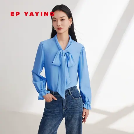 EP YAYING雅莹女装 气质桑蚕丝飘带领长袖衬衫 2024早春新品2212A图片