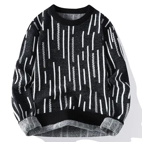 软糯毛衣男式秋冬季新款潮牌条纹线衣套头针织打底衫潮流保暖上衣商品大图
