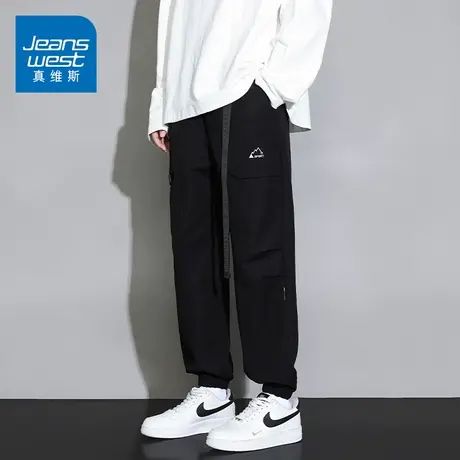 KZ真维斯冬季黑色工装休闲长裤男士运动宽松男裤子冬装冲锋裤男装商品大图