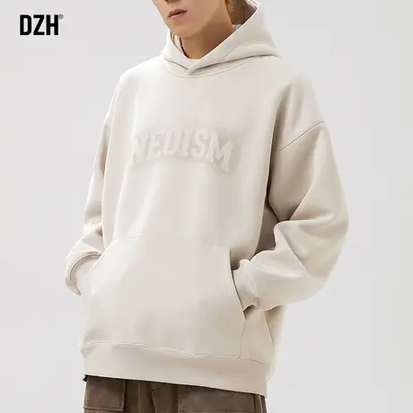 男士杏色重磅卫衣外套男春秋潮高级感休闲长袖上衣宽松连帽衫衣服商品大图