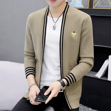 潮流针织开衫男士韩版帅气百搭外套青少年春秋季薄款潮牌ins毛衣图片