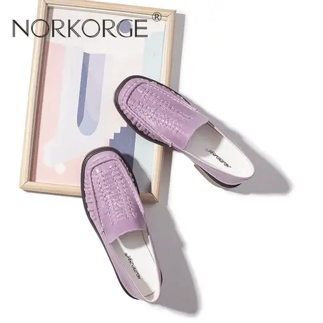 文艺花紫色软面软底乐福鞋单鞋图片