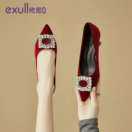 exull/依思Q高跟女鞋2024年春秋季新款英伦风高雅水钻方扣女单鞋商品大图