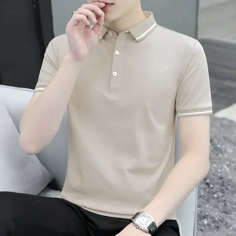 男士短袖polo衫翻领t恤有领商务夏季冰丝冰感半袖纯色保罗上衣服商品大图