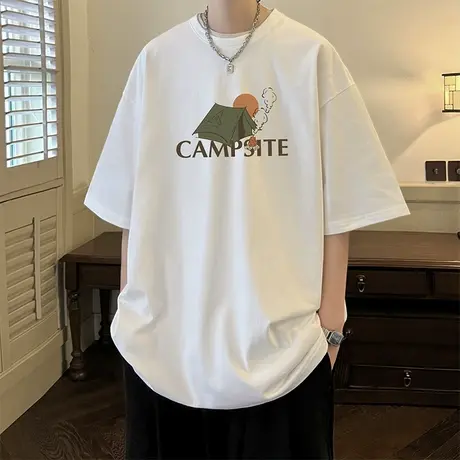 港风短袖t恤男士夏季潮牌宽松印花纯棉上衣服潮流百搭半袖体恤衫T商品大图