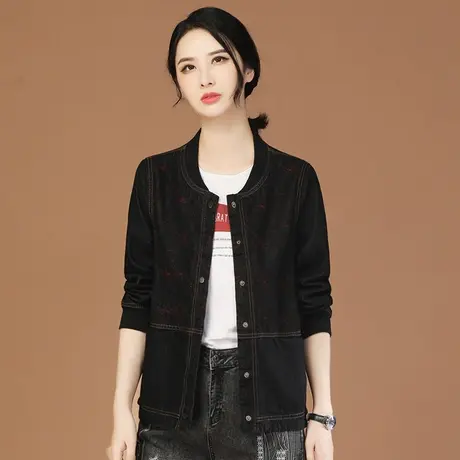韩潮袭人立领长袖绣花牛仔外套女2023秋季新款百搭显瘦棒球服上衣图片