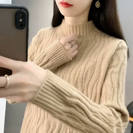 半高领针织衫秋季2023新款女装宽松韩版套头弹力长袖针织打底上衣商品大图