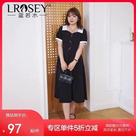 蓝若水大码赫本风方领气质雪纺长裙微胖MM新品显瘦收腰遮肚连衣裙商品大图